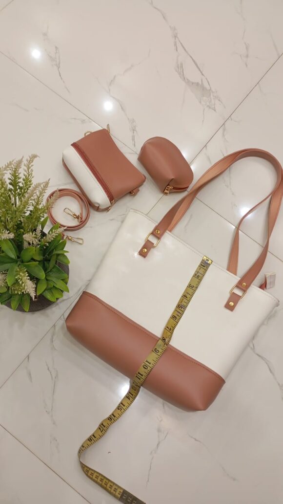 3-Piece Two-Tone Shoulder Bag Set: Tote, Clutch & Coin Purse - Blush Pink & White - Image 2