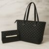 Chic Checkered Tote Bag & Matching Clutch Wallet Set - Premium Faux Leather in Black & Brown