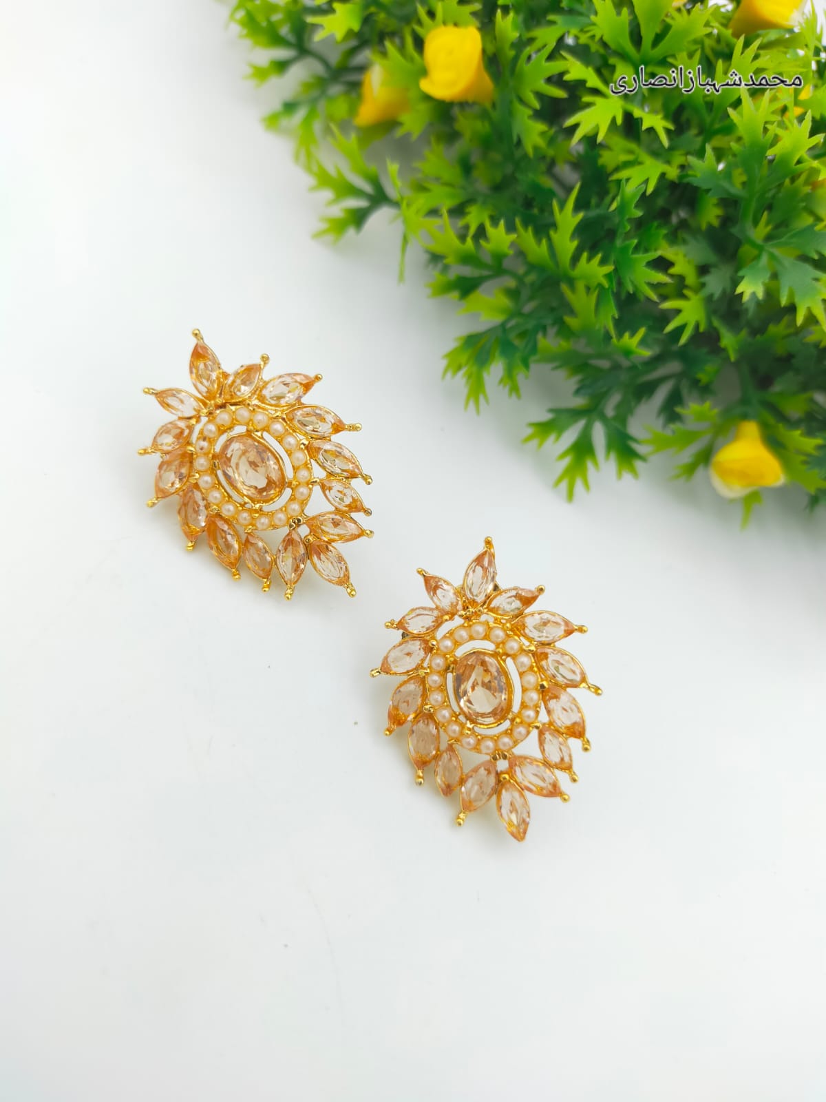 Elegant Floral Zirconia Stud Earrings - Vibrant Center Stone Collection - Image 6