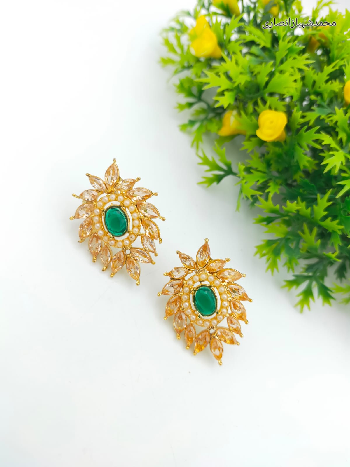 Elegant Floral Zirconia Stud Earrings - Vibrant Center Stone Collection