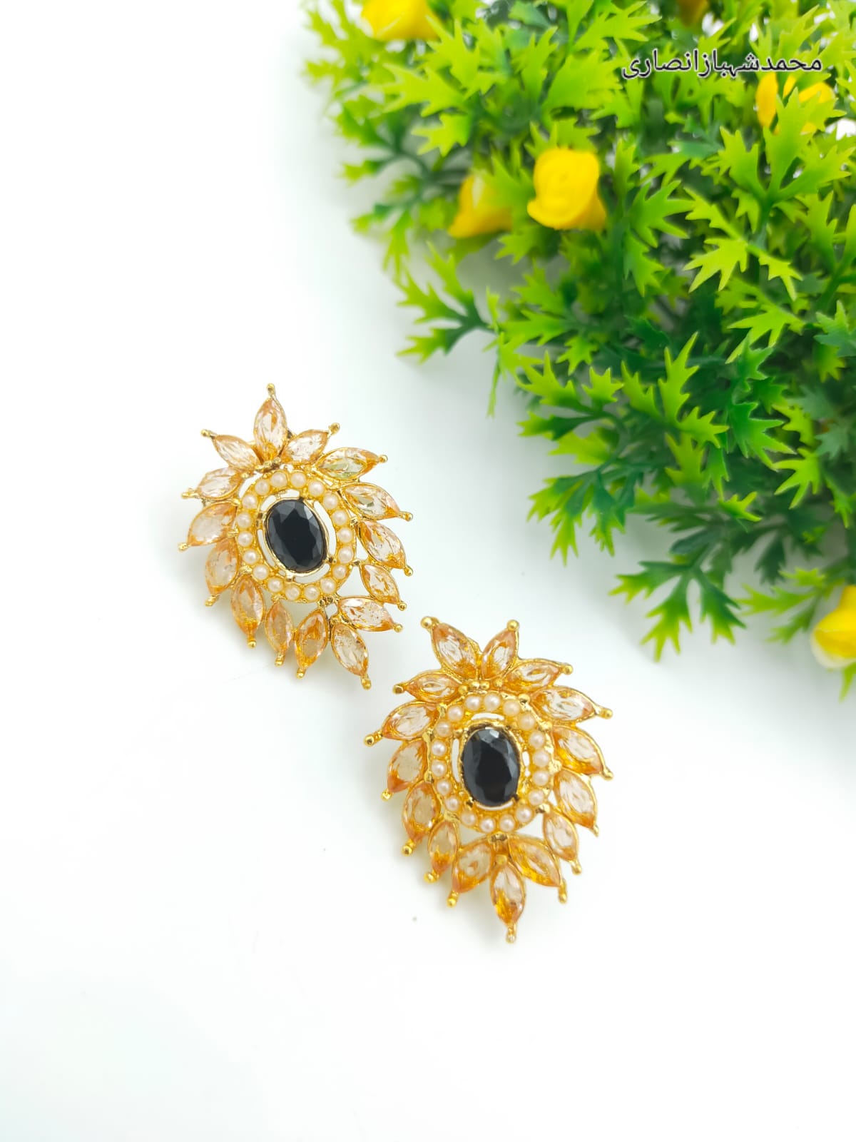 Elegant Floral Zirconia Stud Earrings - Vibrant Center Stone Collection - Image 8