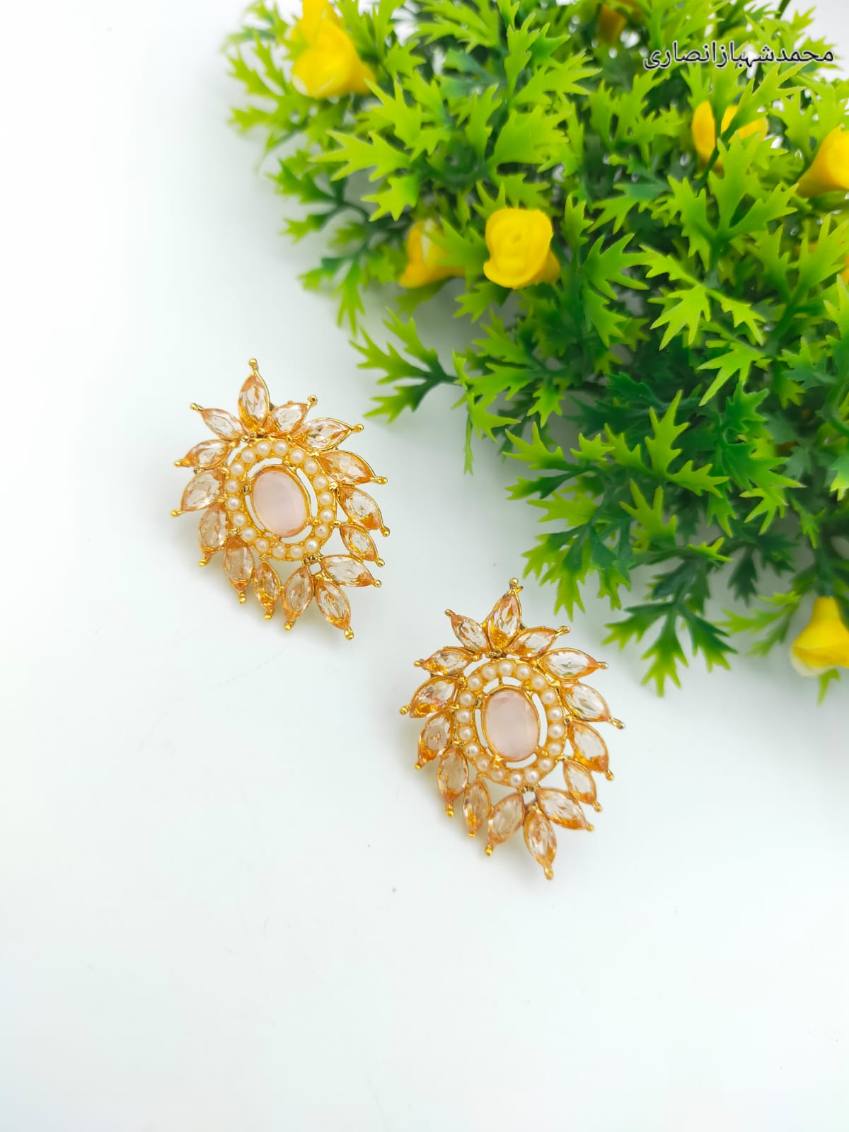 Elegant Floral Zirconia Stud Earrings - Vibrant Center Stone Collection - Image 2