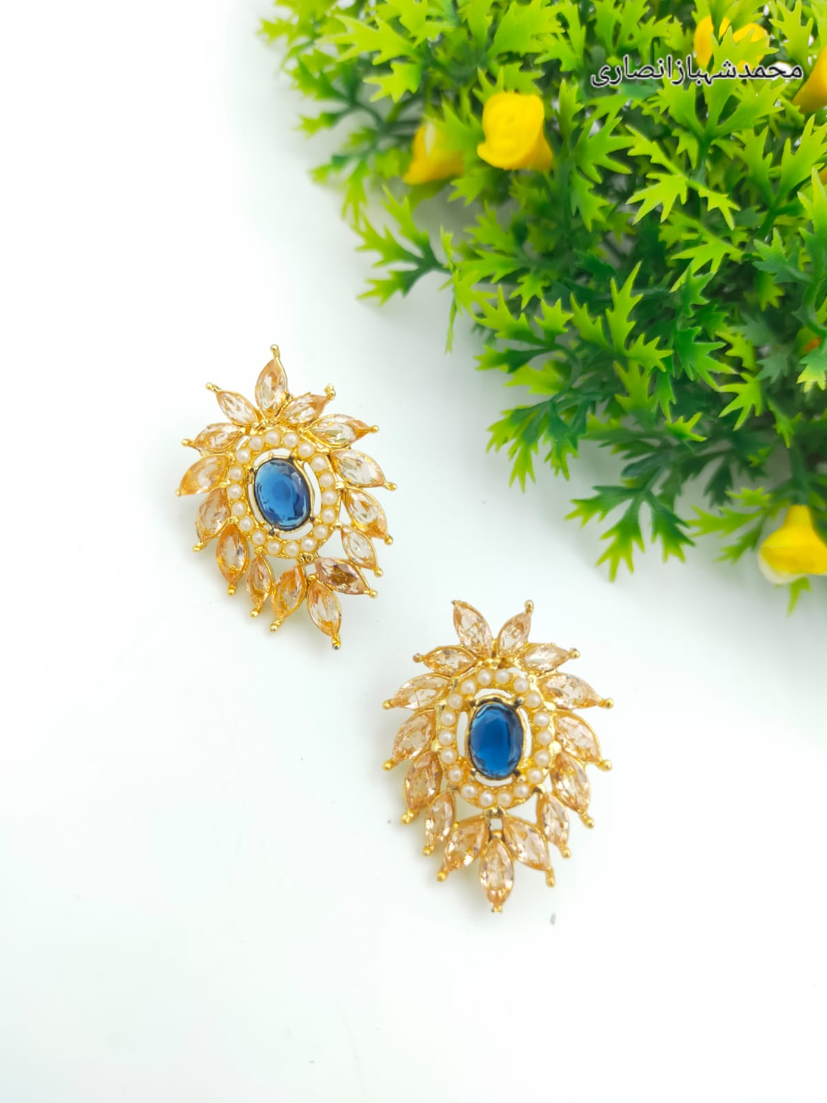 Elegant Floral Zirconia Stud Earrings - Vibrant Center Stone Collection - Image 7